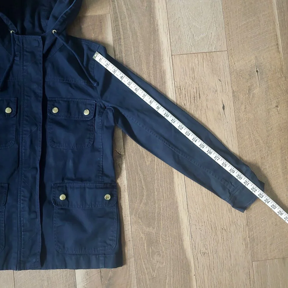 J. Crew Navy Resin-Coated Twill Jacket with Hood - Picture 15 of 15